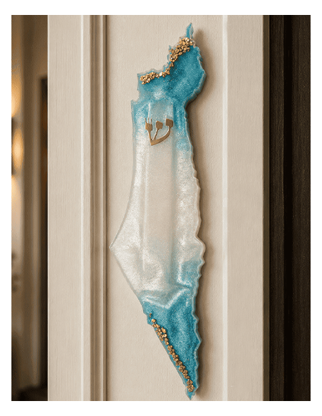 Mezouzah Carte Israël en résine epoxy BLEU CIEL