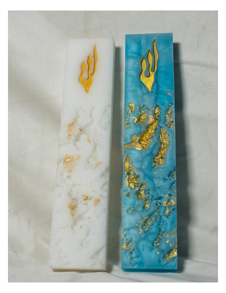 Mezouzah rectangulaire Bizot en résine epoxy effet pierre martelé BLEU 3