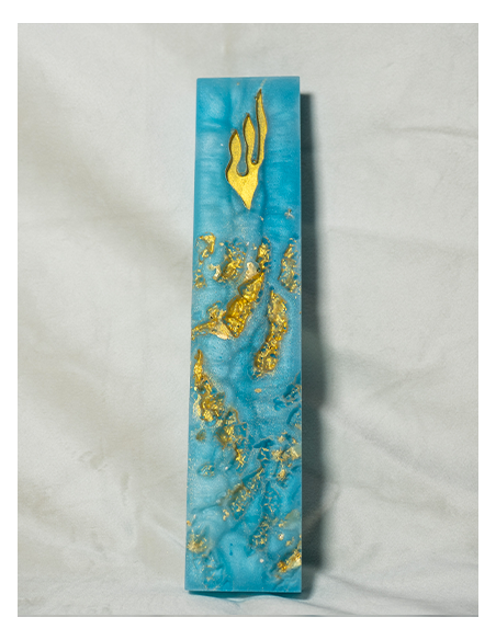 Mezouzah rectangulaire Bizot en résine epoxy effet pierre martelé BLEU