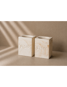 Paire de bougeoirs Chabbat Cube Grand Modèle effet marbre en plâtre 2