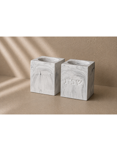 Paire de bougeoirs Chabbat Cube Grand Modèle effet marbre en plâtre