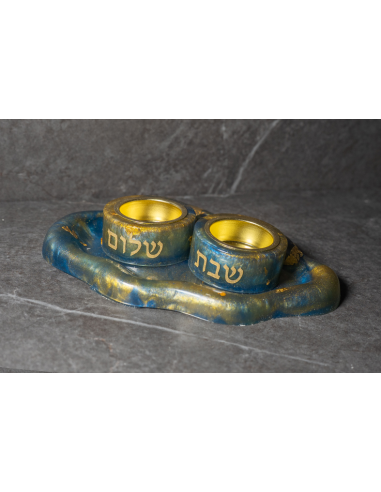 Bougeoir Mihal en résine epoxy BLEU ROI