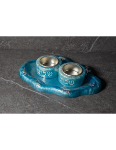 Bougeoir Mihal en résine epoxy BLEU CIEL