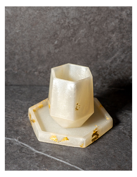 Verre de Kiddouch  Octogonal petit modèle en Epoxy Blanc nacré