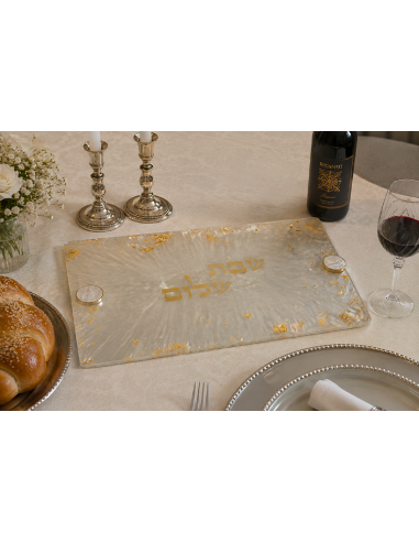 מגש שבת משרף אפוקסי – דגם דבורה לבן