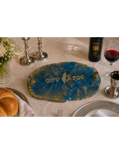 מגש שבת אובלי משרף אפוקסי – דגם שרה תכלת