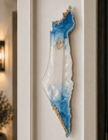 Mezouzah Carte Israël en résine epoxy BLEU ROI