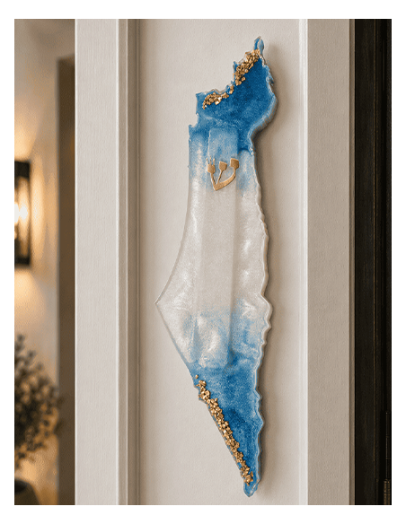 Mezouzah Carte Israël en résine epoxy BLEU ROI